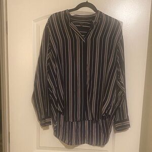 Madewell Navy and White Striped Silk Blouse